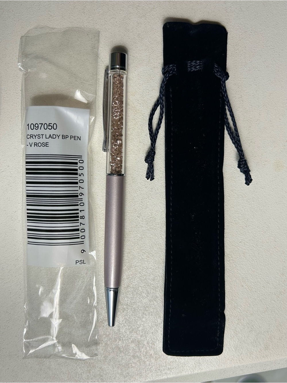Swarovski Rose Gold Crystal Ballpoint Pen with Black Velvet Pouch